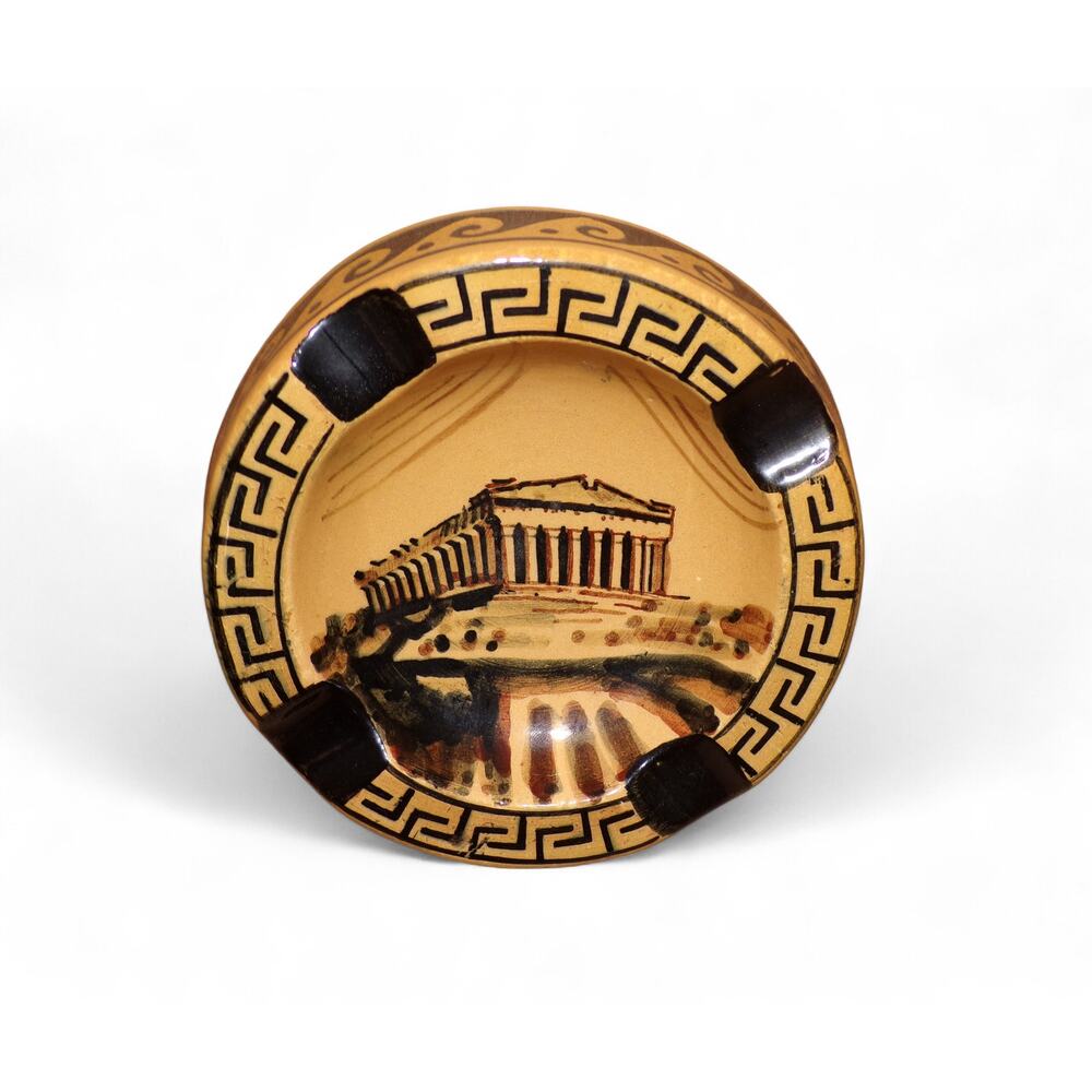 Vintage Tourist Kitsch Souvenir Ceramic Ashtray from Greece Acropolis 4.25"